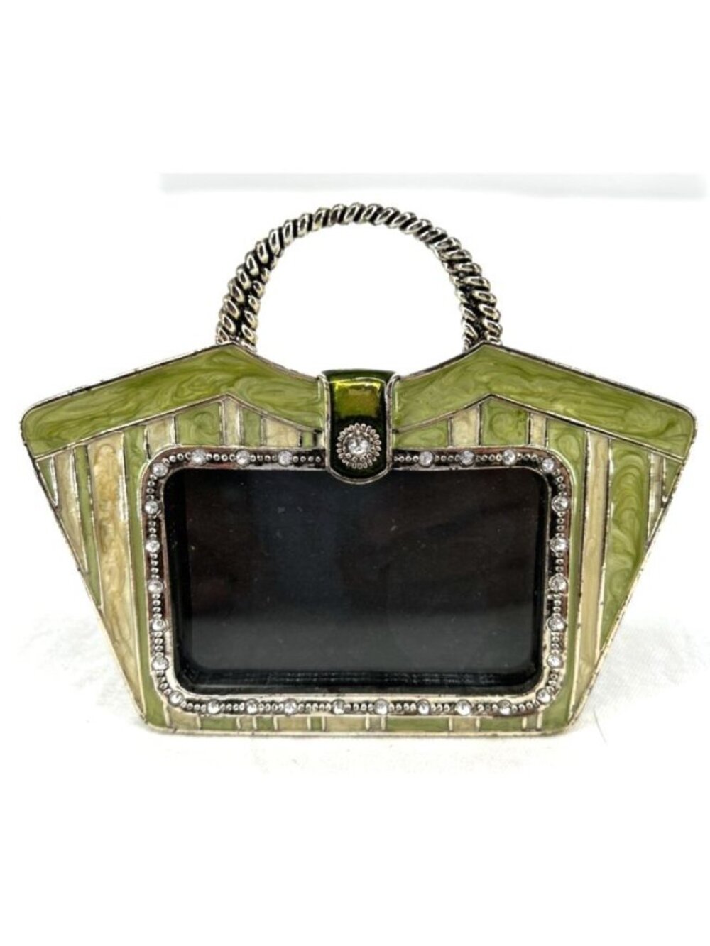 Photo Frame Green Enamel Handbag Purse Shape 2 x 3" Tabletop - Picture 1 of 10